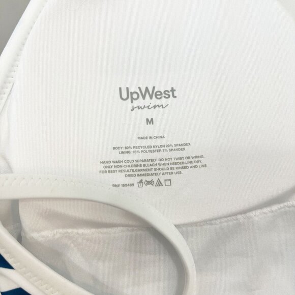 UpWest Henley One Piece Swimsuit NWOT Blue White Striped Scoop Back Size Medium - Picture 4 of 5